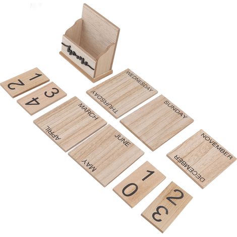 Calendrier de bureau perpétuel en bois, manuel, réutilisable, style rétro, magnifique, bloc de bois (1/5)