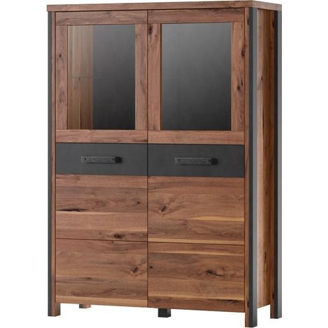 Buffet alto WINDSOR in rovere scuro e grigio antracite - 2 grandi porte - 97 x 138 x 37 cm (1/4)