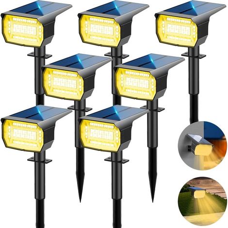 Spot Solaire Exterieur [7 Pack/72LED], 3 Modes IP67 Étanche Lampes Solaires Exterieures Jardin, 3000K Fonction 2 en 1 Spot Exterieur Pour Cour, Clôture, Chemin, Allée, Porche, Jardin (1/5)