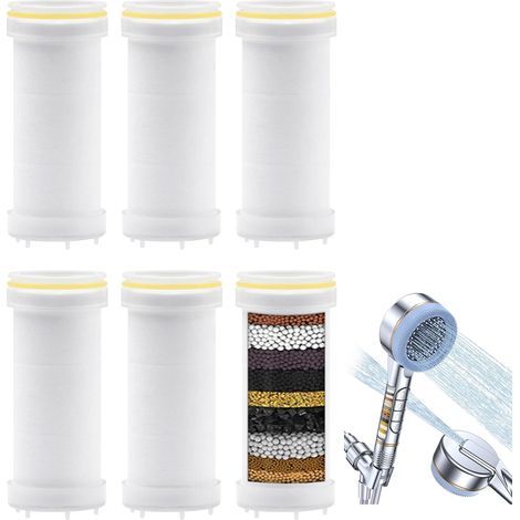 Filtre pour pommeau de douche pour pommeau de douche portable, pack de 6 cartouches de rechange pour filtre de douche, élimine le chlore, réduit les démangeaisons de la peau sèche (13 x 2 cm) (1/5)