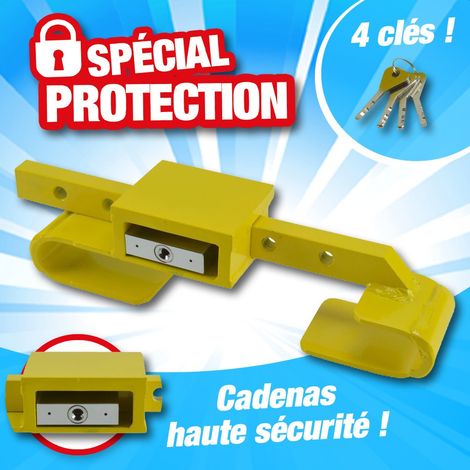 Cadenas container en acier trempé – Longueur réglable 23-43 cm – 4 clés incluses – Système de verrouillage cylindrique – Revêtement jaune – Outiror (1/7)