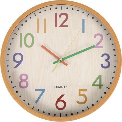 Horloge murale silencieuse sans tic-tac pour enfants, horloge décorative colorée à piles pour chambre d'enfant, crèche, école, salle de classe