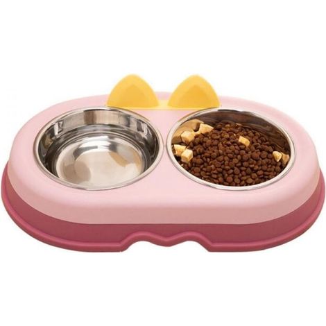 QAZQA Gamelles pour Chiens, Gamelle double pour chien Gamelle pour animaux de compagnie, Acier inoxydable, pour Petits Chiens de Taille Moyenne Chats （rose）