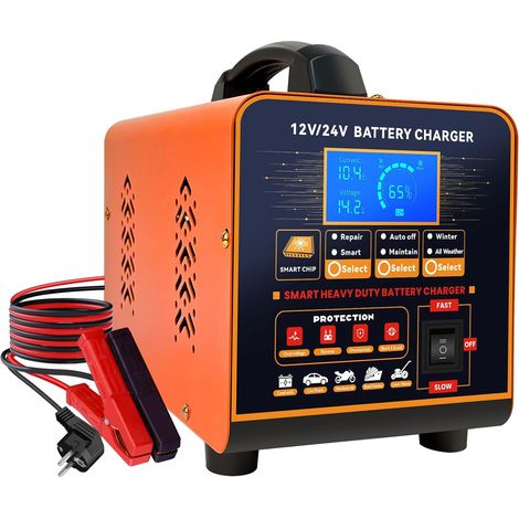 20A Chargeur de Batterie Metal 12V/24V Entretien Automatique, Chargeur Intelligent avec Arrêt Auto, Mode Hiver,Réparation pour Voiture Camion Moto (Plomb, AGM, Gel, etc.) (1/5)