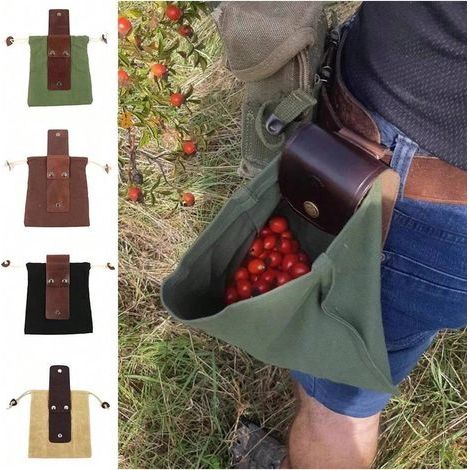 Pflückbeutel aus PU-Leder für den Außenbereich, Obstpflückbeutel mit Gürtel, Beutel mit Kordelzug, faltbarer Aufbewahrungsbeutel aus Canvas für Gartenarbeit und Ernte (Grün) (1/5)