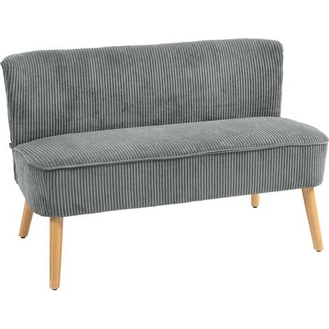Canapé 2 places en velours polyester, structure en bois, mousse confortable, dimensions 117 x 56,5 x 77 cm, coloris gris (1/5)