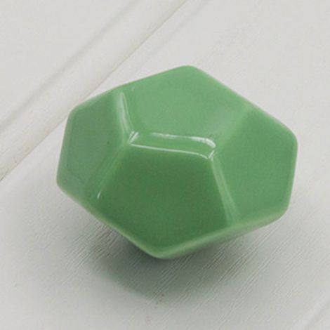 Bouton de porte en céramique verte forme diamant, poignée de tiroir, placard, armoire, meuble, tirette, lot de 1, finition brillante, quincaillerie moderne, 40mm, vis incluses. (1/2)
