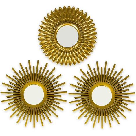 Miroir Murale 3 Pièces Miroir Rond pour Decoration Murale dans Maison, Salon et Chambre Miroir Soleil Accrocher au Mur Original Cadeau Femme et Maman Miroir Doré pour Décoration (1/5)