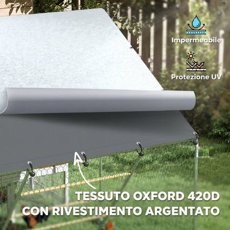 Poulailler argenté 6 m², toit imperméable, abri pour 6-8 poules avec perchoir et mangeoire, dimensions 3x2x1,9m, équipement inclus (1/5)
