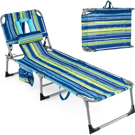 Chaise bain de soleil pliante avec sangle, dossier réglable et ouvertures visage/bras (1/5)