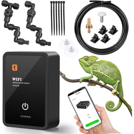 Système de Brumisation Intelligent pour Reptiles, Système de brumisation Automatique avec Double tête Réglable à 360° pour Terrarium, la forêt Tropicale, Plantes d'intérieur (1/5)