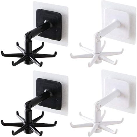 Rotating Storage Hooks, 360° Rotating Folding Hooks, Kitchen Hooks, Self Adhesive, Waterproof, No Punching, for Kitchen, Bathroom, Office Supplies, Home, 772.5 cm (black / white) (1/4)