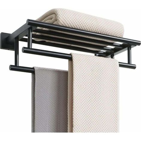 Towel rack, large towel rack with double towel bar for bathroom and toilet, 40 cm SUS 304 stainless steel wall-mounted towel rack, matt black (1/4)