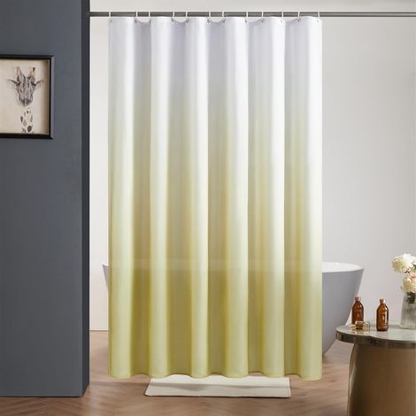 c Rideau de Douche Beige Jaune Anti Moisissure Tissu Lavable en Machine Rideau de Bain Textile Imperméable en Polyester Design avec 12 Crochets 180x200cm (1/5)