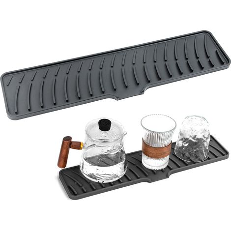 Silicone Dish Draining Mat Black Narrow Draining Mat with Drain for Kitchen, Cutlery and Dishes, 42 x 10 cm (1/5)