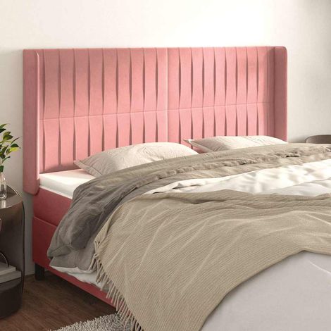 Tête de lit avec oreilles en velours rose, hauteur réglable, 163 x 16 x 118/128 cm, 21.25kg - PANGIVO (1/5)
