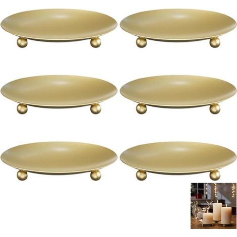 Set di 6 portacandele dorati per candele a colonna, piatti portacandele in metallo di alta qualità, candelieri per candele a LED o in cera, portacandele decorativi da tavolo (1/5)