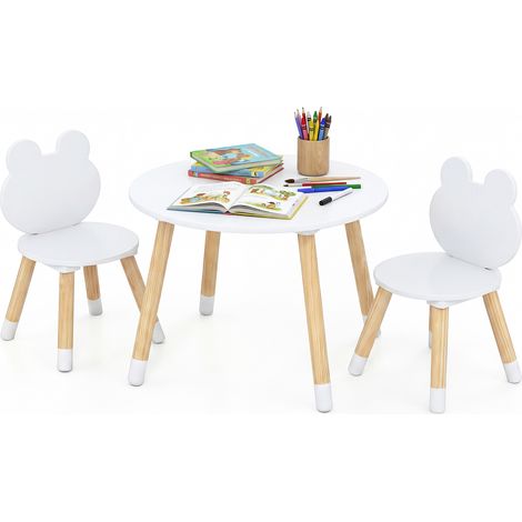 Bureau Multi-Activités avec Chaises en Forme de Grenouille pour Enfant 3 Ans+, Pieds en Bois pour Classe, Crèche, Maison, Jeux & Lecture, Blanc (1/5)