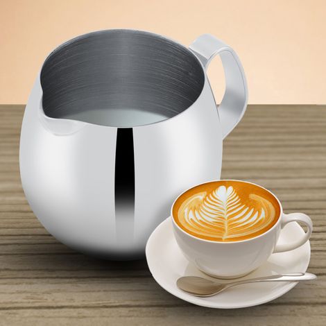 Pichet à lait en acier inoxydable épais pour mousser le lait, tasse à café latte (300 ml) (1/5)