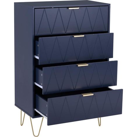Schmale Kommode mit 4 Schubladen, blau, 60x34x91 cm (1/5)