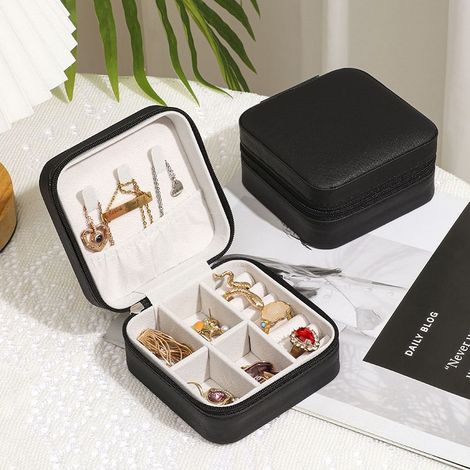 Mini boîte à bijoux de voyage, petit organisateur de bijoux de voyage, boîte à bijoux portable, mini organisateur de voyage, présentoir portable(noir) (1/5)