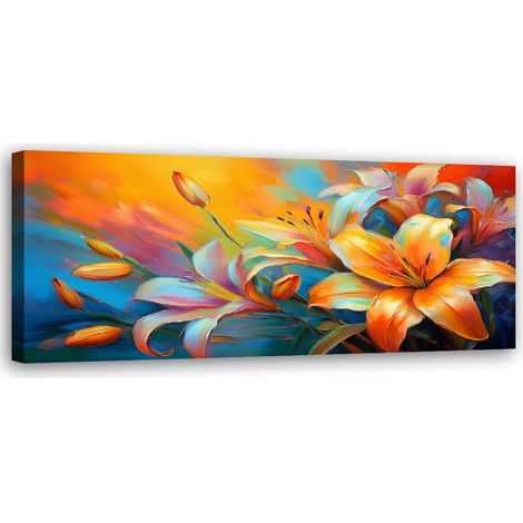 Tableau déco Lys pastel abstrait 90x30 (1/5)
