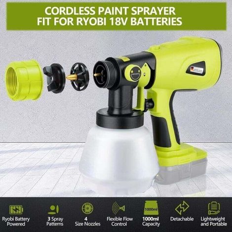 Pulvérisateur de peinture sans fil pour batterie Ryobi 20 V, outil électrique sans fil HVLP, pistolet à peinture (1/5)