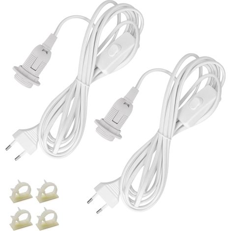 2 Pieces E14 Lamp Socket with Switch and Power Cable 3.5 m White Cord Electrical Socket Switch E14 Socket with Wire Hanging Lamp for Ceiling Light, Pendant Light E14 Socket Switch Cord with Wire for (1/5)
