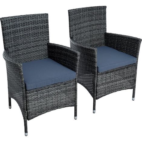 Rattan Gartensessel Polyrattan Stuhl Gartenstuhl 2er Set Sessel Anthrazit-Grau