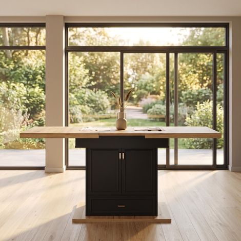 FurnitureR Wood Effect Dining Table 110 to 140x80cm with Doors and Drawer (1/5)