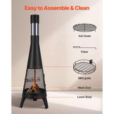 Cheminée Extérieur, 508 mm, Poêle à Bois Conique Robuste pour Barbecue et Réchauffer, avec Grille, Couvercle de Cheminée Antirouill… (1/5)
