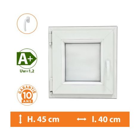 Direct Fenêtres – Fenêtre PVC 1 vantail blanc – Ouverture oscillo-battante – H.45 x l.40 cm – Isolation thermique A+ – Double vitrage 4/16/4