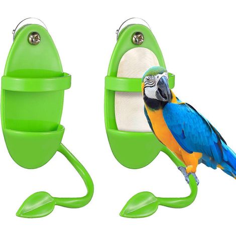 Mangeoire verte pour perroquets, pour nourrir les oiseaux avec des fruits et légumes, en plastique et métal résistants, lot de 2, convient aux oiseaux de compagnie. (1/5)