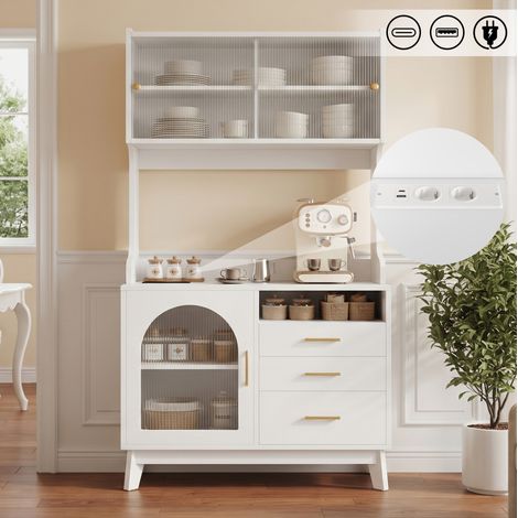 Credenza alta 100,5 x 40 x 178 cm con prese USB e USB-C bianco HAVRYA (1/5)