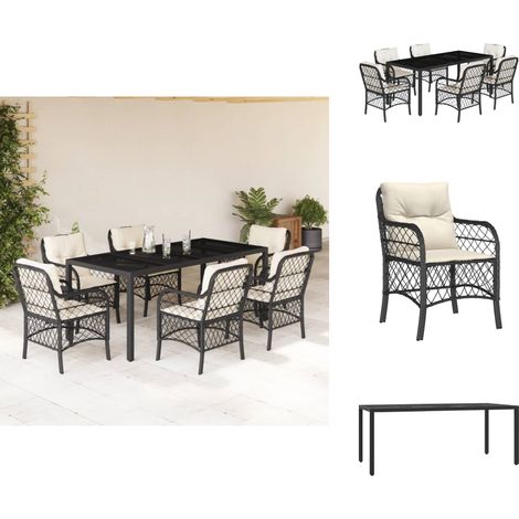 Ensemble à manger de jardin coussins 7pcs Noir Résine tressée - Meubles De Jardin - Salon De Jardin - Set De Jardin - Table De Jardin - Chaises De Jardin (1/5)