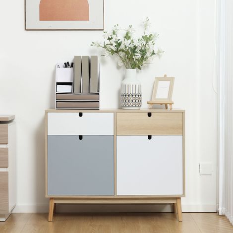 Armoire scandinave polyvalente, 2 portes + tiroirs, 79,5x100x40 cm, pour cuisine et entrée, coloris multicolore (1/5)