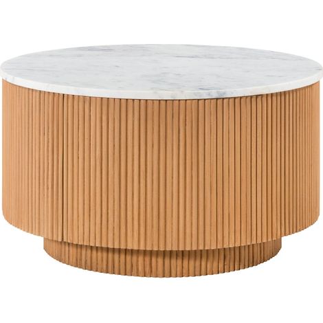 Couchtisch rund Mango 80x80x45 natur lackiert / Marmor weiß BARCELONA 520Massivmoebel24
