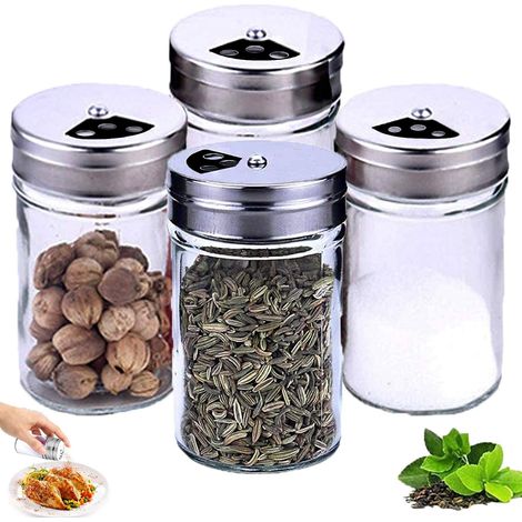 Pot À Épices - Pot En Verre Transparent 100 ml Avec Couvercle Étanche En Acier Inoxydable Et Plastique - Pour Épices Herbes Séchées Thé Fruits Secs Aliments Pour Animaux - Lot De 4 (1/5)
