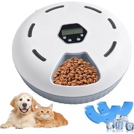 Distributeur Nourriture Humide Chat, HOVCEH Distributeur Croquettes Chat Automatique, Distributeur de Pate pour Chat avec 2 Sachets de Glace e Fonction Minuterie, Minuterie Programmable, 6 Repas (1/5)