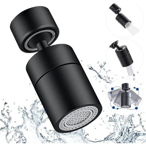 Aérateur de robinet universel, aérateur de robinet noir, adaptateur de filtre rotatif à 360°, économie d'eau, deux modes de pulvérisation : anti-éclaboussures et détartrage, convient aux cuisines, sal (1/5)