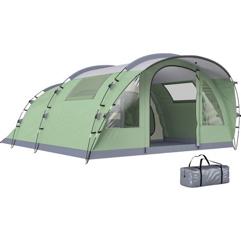 Tente Tunnel 4 Personnes avec 2 Chambres Séparées, Avant-Tente, 4 Fenêtres, Tapis de Sol, Hauteur 300 cm, Imperméable (1/5)