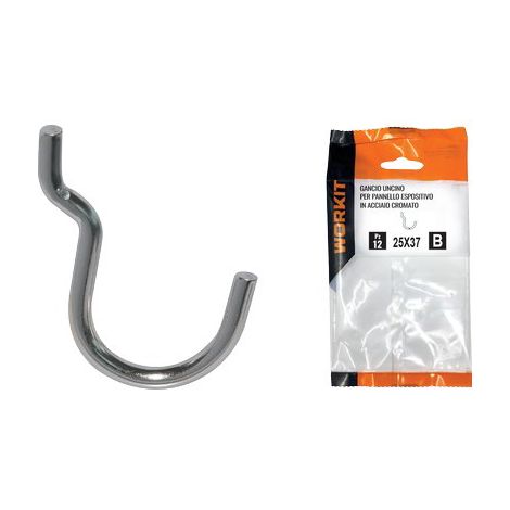 GANCIO UNCINO ACCIAIO SELF WORKIT - X PANNELLO ESPOSITIVO CROM N° 3 MM 25X37 CF=PZ 12- 5 confezioni
