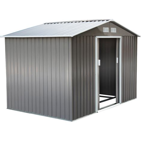 Outsunny – Abri de jardin métal 5,4m² – Structure en acier galvanisé – Porte coulissante verrouillable – 4 aérations – Kit de fondation inclus – 277x195x192cm – gris