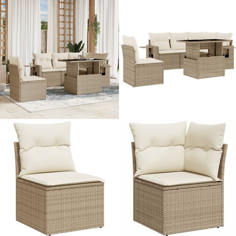 Salon de jardin avec coussins 6 pcs beige résine tressée - Ensemble Salon De Jardin - Meuble Extérieur - Résine Tressée - Mobilier De Jardin - Table Extensible - Home & Living (1/5)