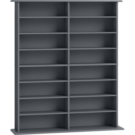 Meuble de rangement CD DVD 16 casiers 12 tablettes réglables capacité max 720 CD/396 DVD Blu-ray gris anthracite (1/5)
