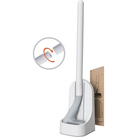 Golf Brosse de toilette à long manche et support sans coin mort Brosse de toilette en silicone murale antidérapante (Blanc) (1/2)