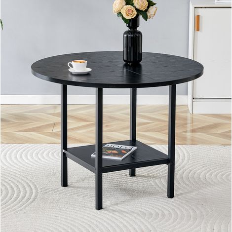 Table à manger ronde MDF et métal noir 100x77 cm avec étagère de rangement, pour 4 à 6 personnes (1/5)