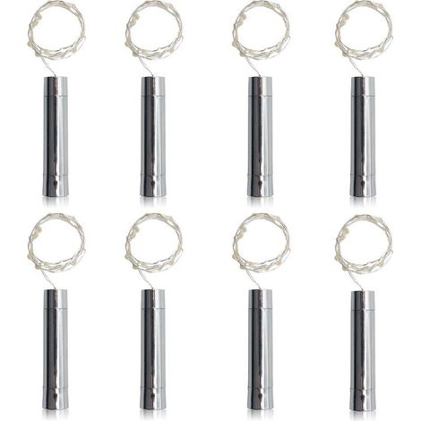 Lot de 8 guirlandes lumineuses pour bouchons de bouteille de vin, 20 LED, alimentées par piles AA, longueur minimale de 1 m, blanc pur