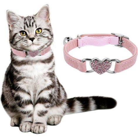 Collier de chat en forme de cœur avec clochette, colliers de chaton réglables avec ceinture de sécurité Collier pour animal de (1/5)