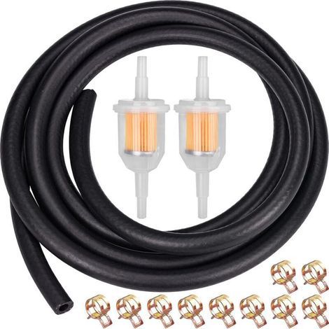 Kit tubo carburante: tubo da 2 m con diametro di 6 mm + 2 filtri carburante + 10 fascette stringitubo per motori Kawasaki, Kohler, Briggs & Stratton e altri. (1/4)